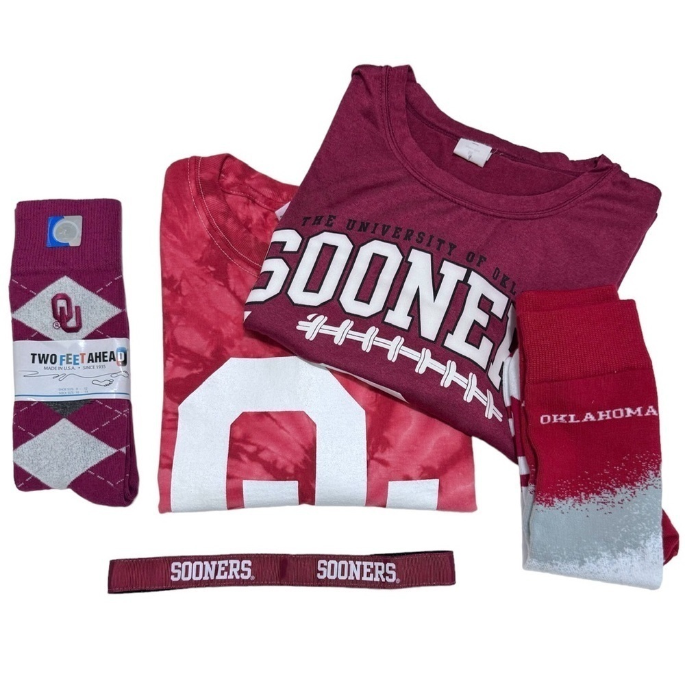 OU Sooners Crimson Tie Dye Tee Shirt 2 pairs of socks and Headband Size Medium